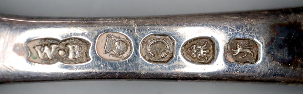A George III silver marrow scoop, William Bateman I, London 1818, a George IV scoop, London 1824 and a George III silver caddy spoon